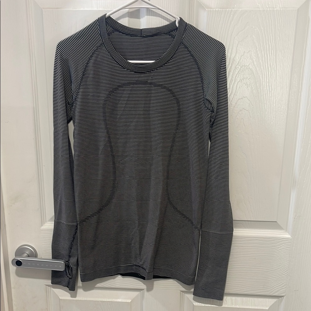 Lululemon Striped Black and Gray Long Sleeve Top